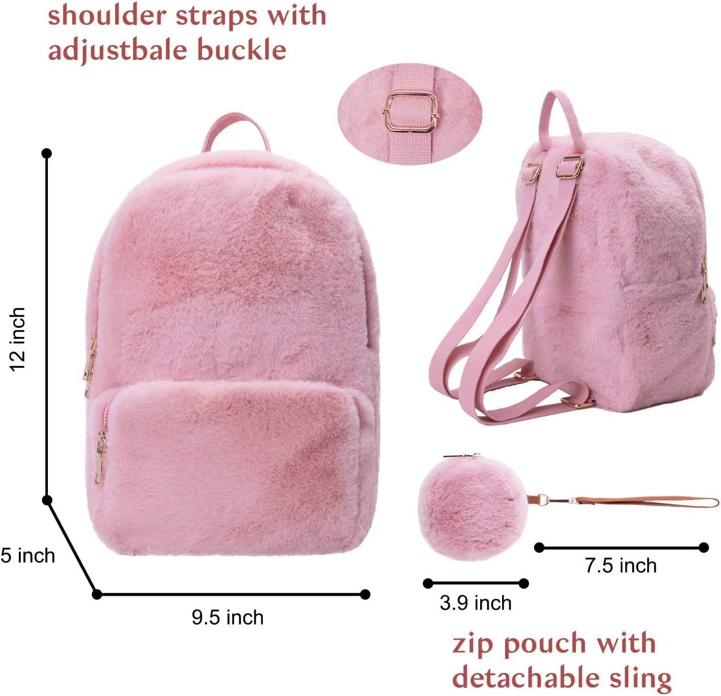 Mini Purse Waterproof Fluffy Daypack Travel Girl Fur Shoulder School Bags Custom Plush Backpack