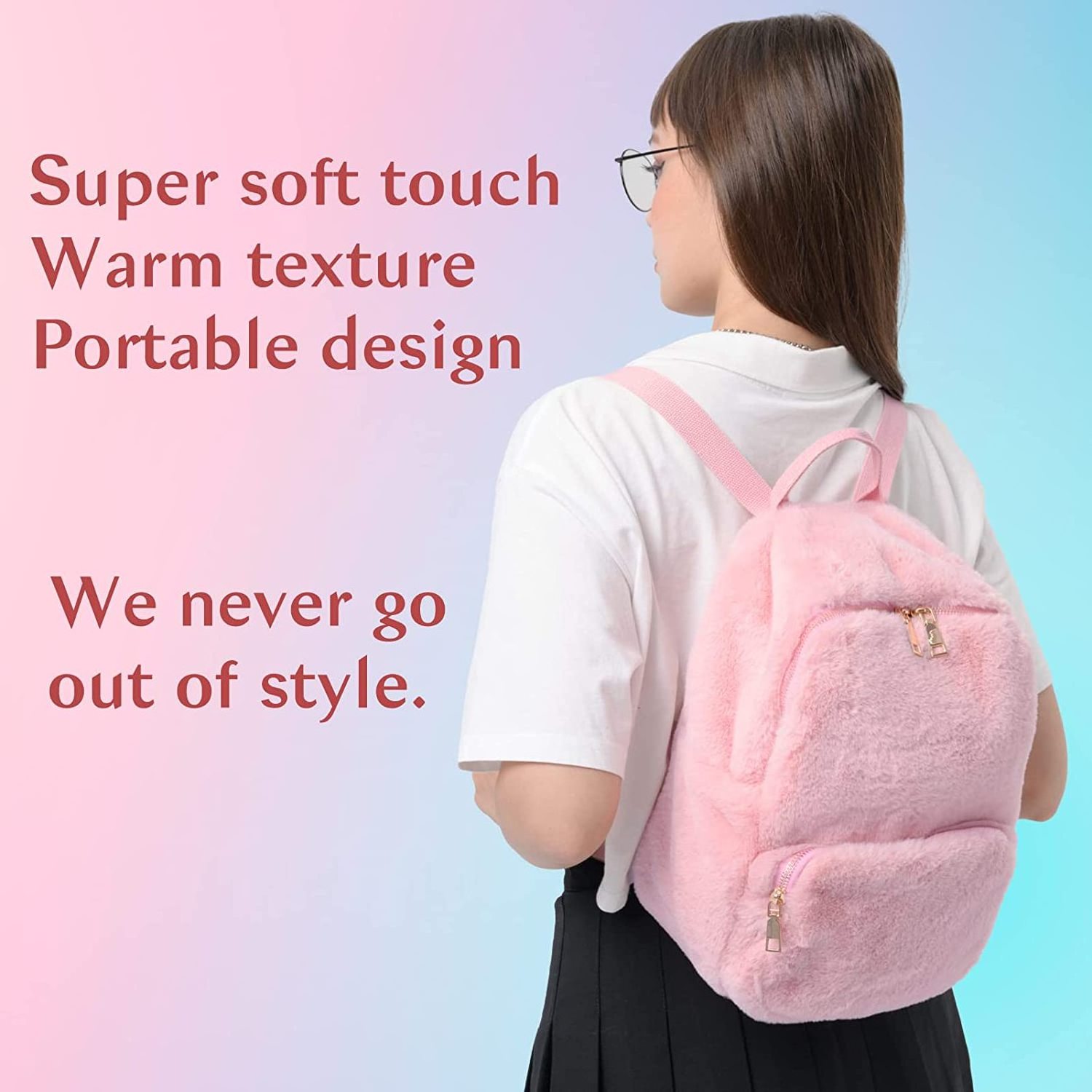 Mini Purse Waterproof Fluffy Daypack Travel Girl Fur Shoulder School Bags Custom Plush Backpack