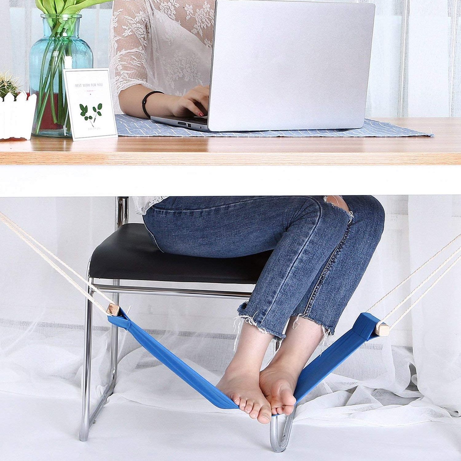 Portable Prevents Stiffness Under Desk Footrest Airplane Foot Hammock