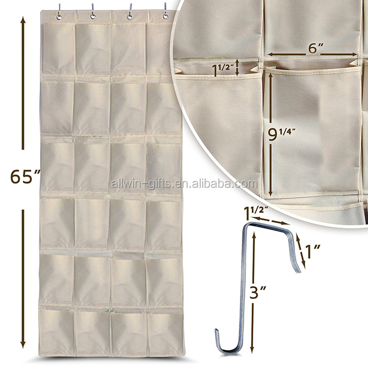 Canvas heavy duty hanging over the door shoe rack with 24 pockets