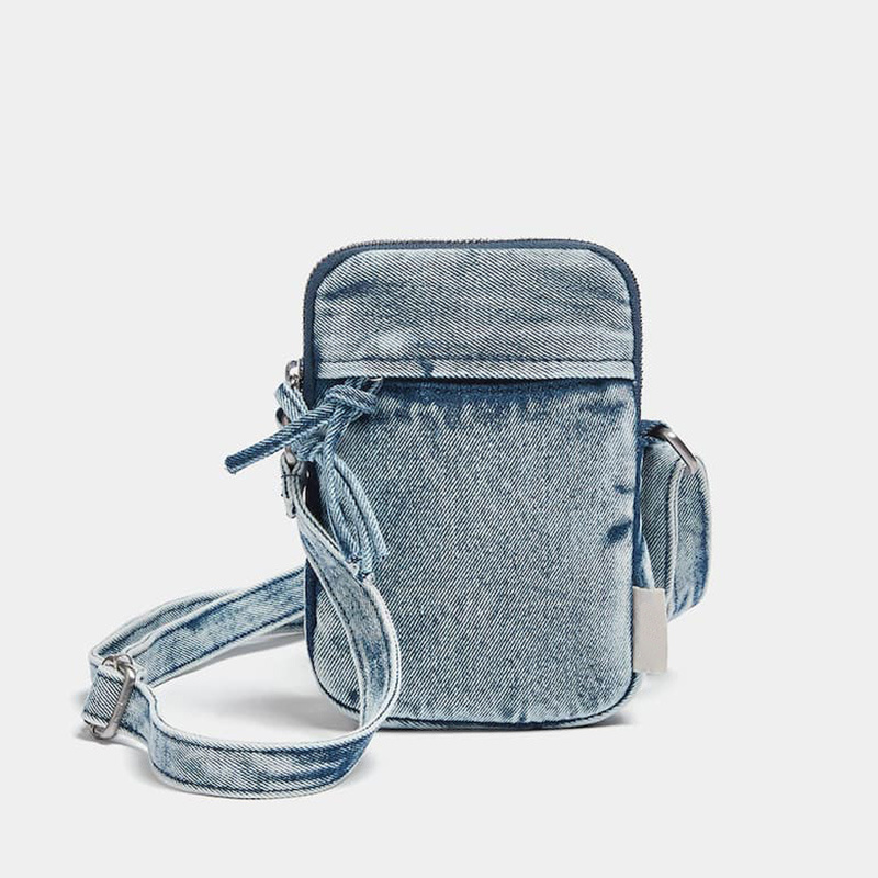 Man Custom Logo Vegan Shoulder Messenger Purse Mini Denim Crossbody Cell Phone Bag For Women