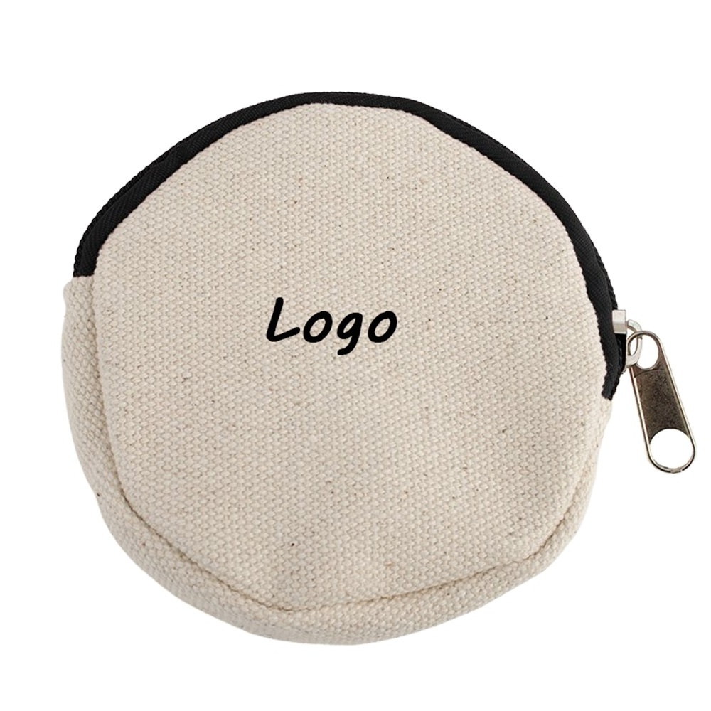 Designer Custom LOGO Mini Round Cute Keychain Zipper Bags Canvas Coin Purse