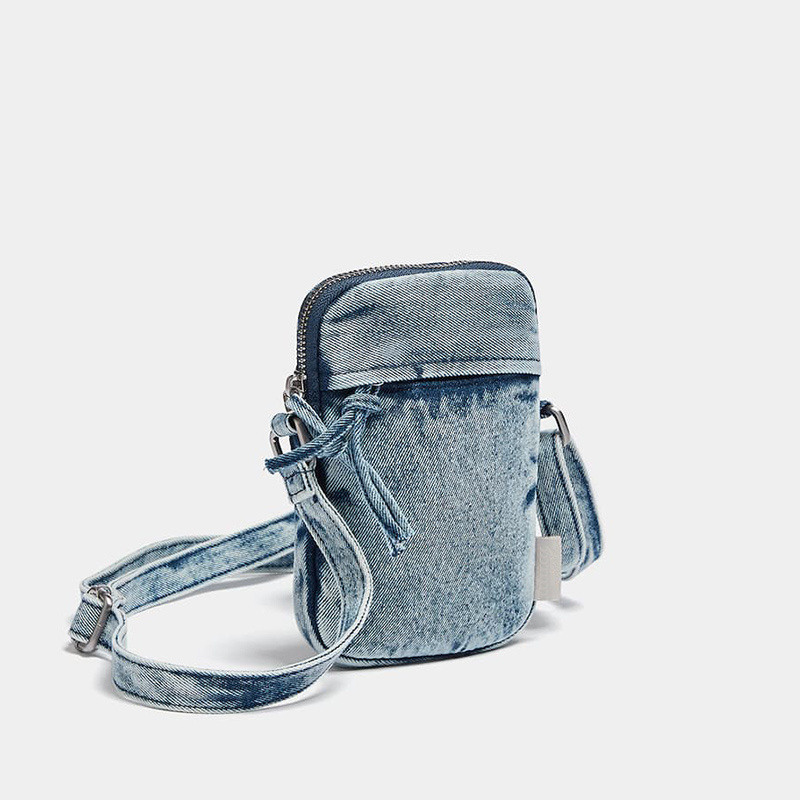 Man Custom Logo Vegan Shoulder Messenger Purse Mini Denim Crossbody Cell Phone Bag For Women