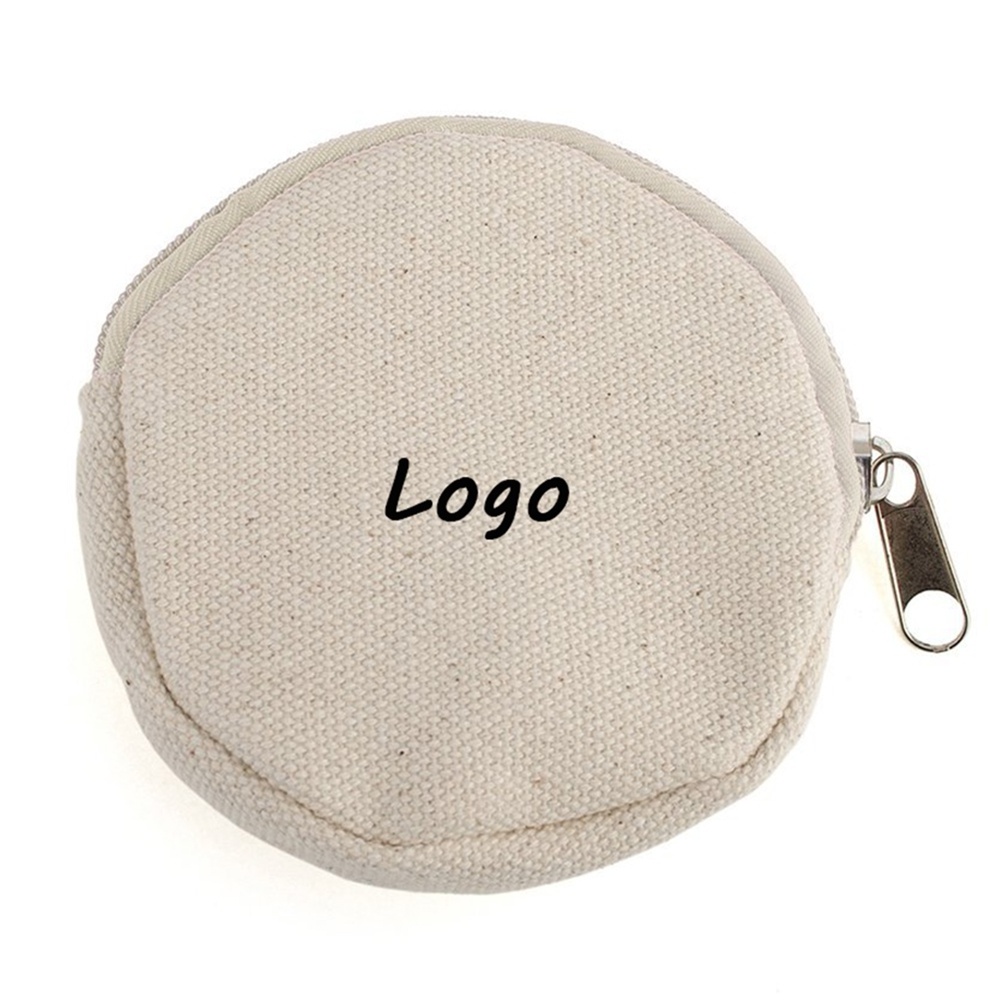 Designer Custom LOGO Mini Round Cute Keychain Zipper Bags Canvas Coin Purse