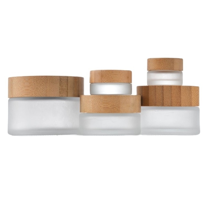 Factory Direct Sale Cosmetic Skin Care Glass Jar With Bamboo Screw Lid bamboo glass frosted cosmetic container jars