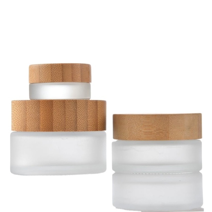 Factory Direct Sale Cosmetic Skin Care Glass Jar With Bamboo Screw Lid bamboo glass frosted cosmetic container jars