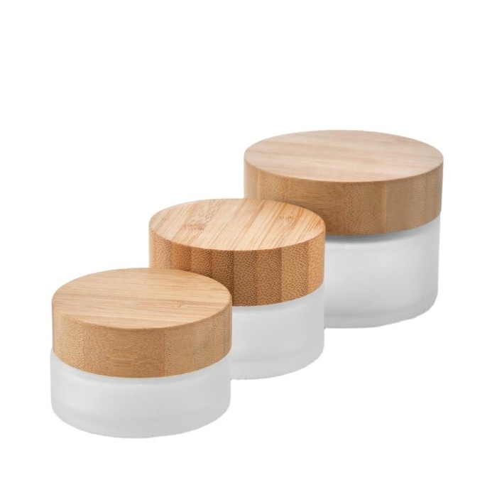 Factory Direct Sale Cosmetic Skin Care Glass Jar With Bamboo Screw Lid bamboo glass frosted cosmetic container jars