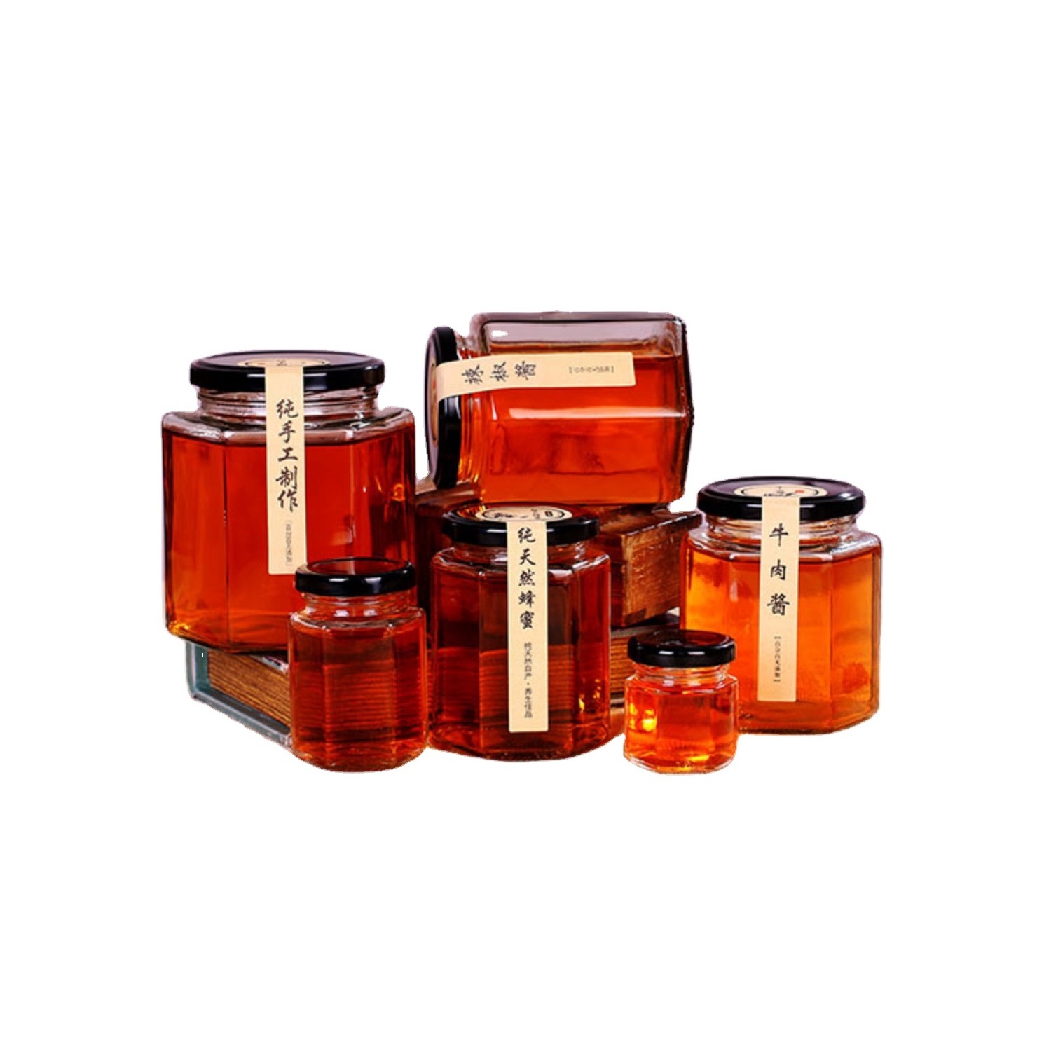 Classic style 100ml small clear glass honey jar jam jar with twist off lid