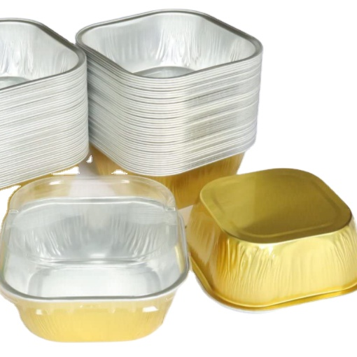 10 Oz Gold Aluminum Foil Container Smoothwall Foil Trays Disposable Square Aluminum Foil Cake Muffin Baking Cups/Pans With Lid