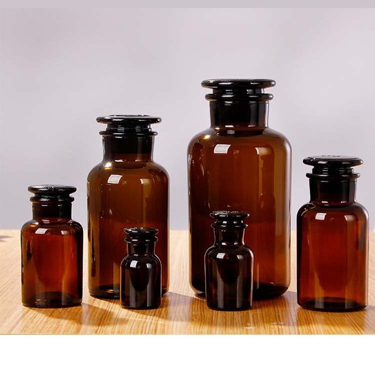 Round Empty glass pill Jars with lid Laboratory Pharmacy Wide Mouth Glass Apothecary  Bottle