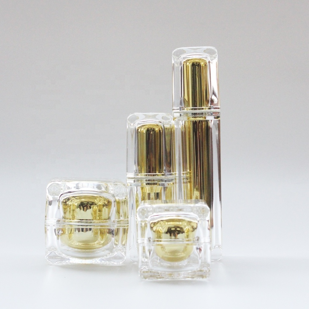 Acrylic Bottle High-End Luxury Acrylic Vacuum Lotion Bottle Gold Toilet Holder Skincare Packaging Plastic Bottle Set