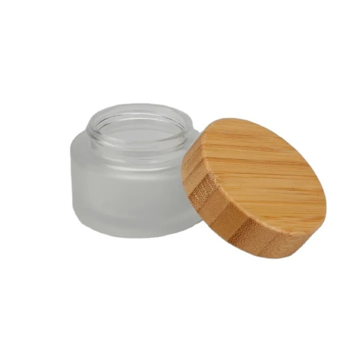 Manufacturer Wholesale Matte Cosmetic Glass Jar Bamboo Lid Packaging