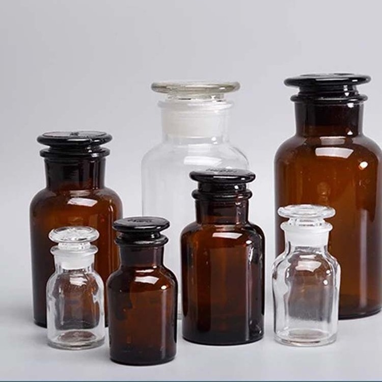 Round Empty glass pill Jars with lid Laboratory Pharmacy Wide Mouth Glass Apothecary  Bottle