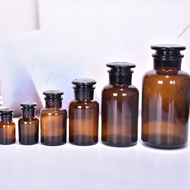 Round Empty glass pill Jars with lid Laboratory Pharmacy Wide Mouth Glass Apothecary  Bottle