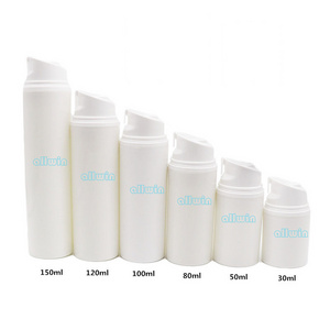 Airless pump bottle white plastic 30ml 50ml 80 ml 100 ml 120ml 150ml 200ml airless vacuum cosmetic pump bottle with custom logo