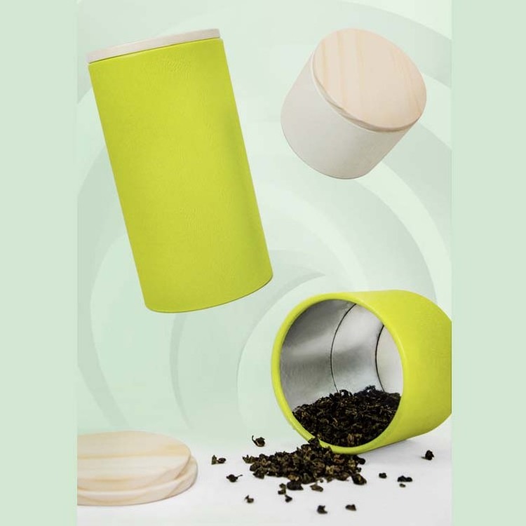 paper cylinder box food grade tin tube for tea packaging paper coffee boxes with wood lid