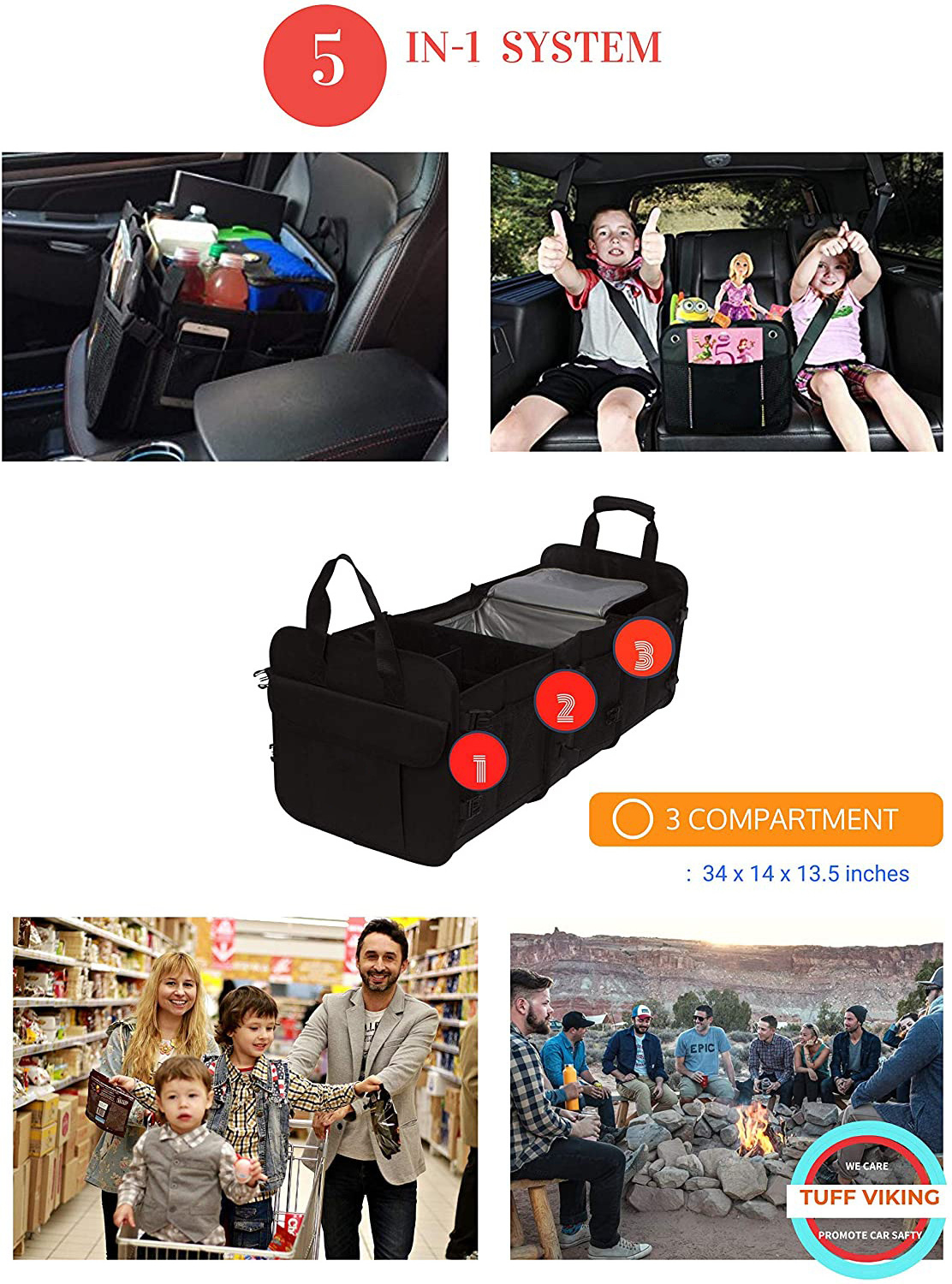 Multifunctional Collapsible Waterproof Boot Storage Bag Box Car Trunk Organizer With Cooler