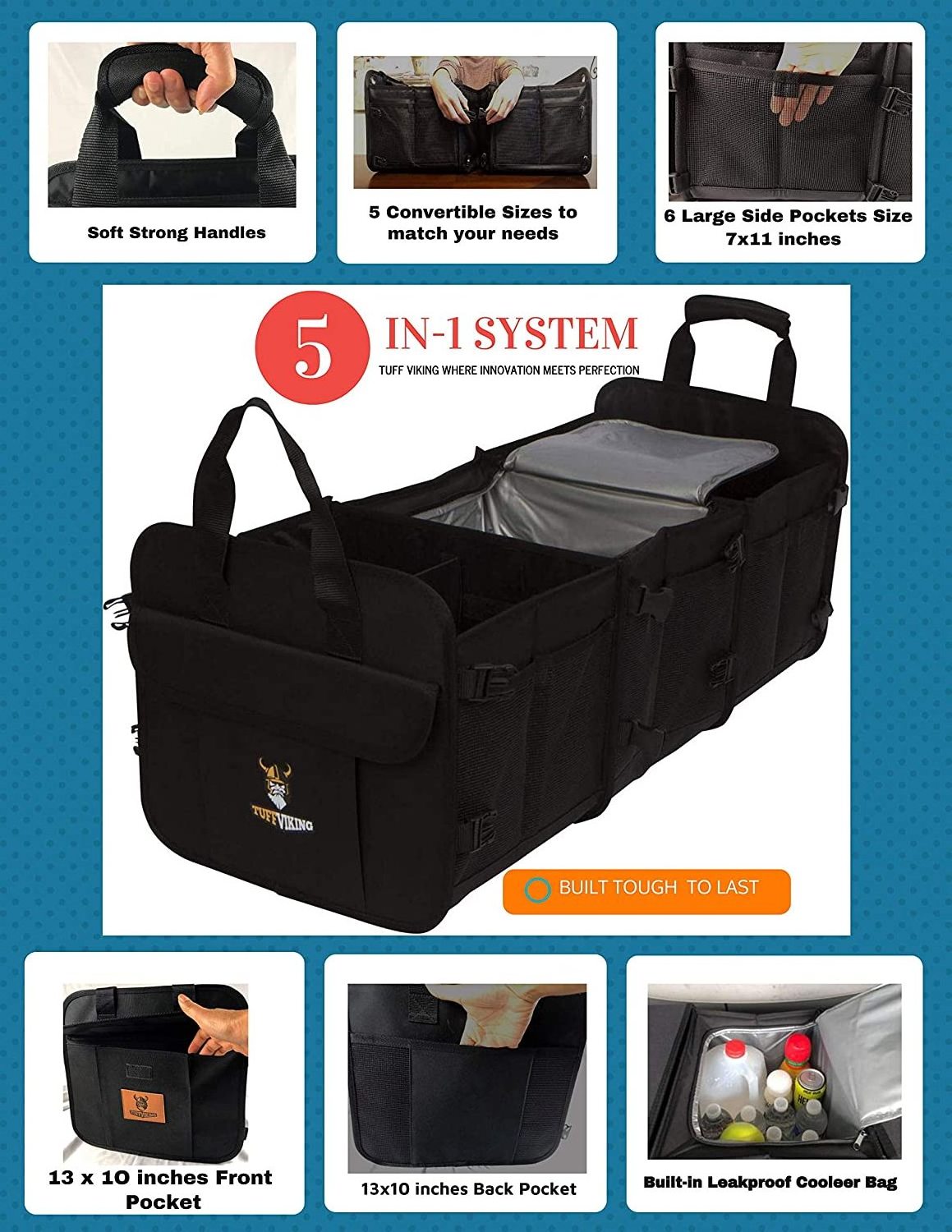 Multifunctional Collapsible Waterproof Boot Storage Bag Box Car Trunk Organizer With Cooler