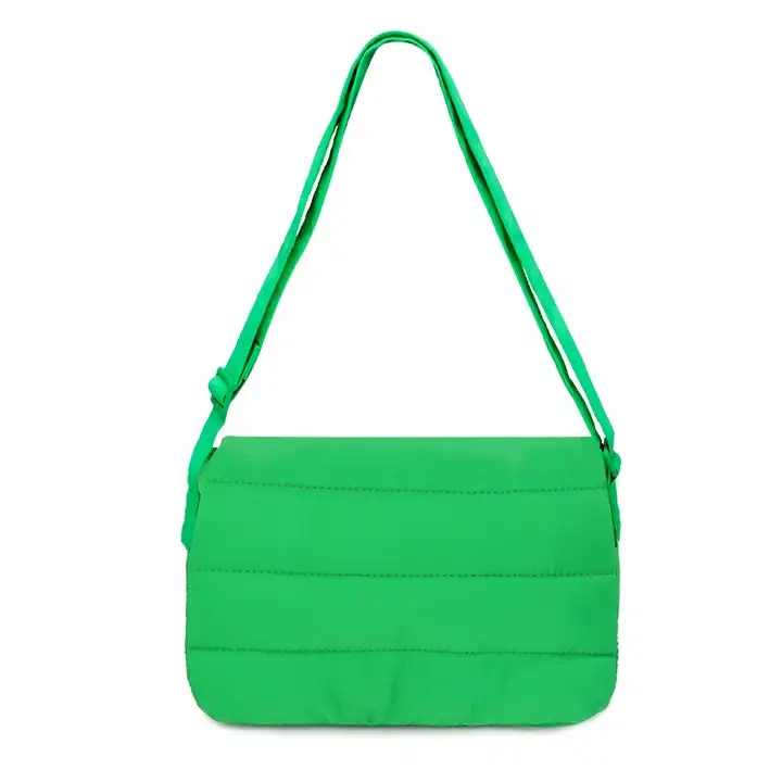 Women Custom Mini Plain Green Puffy Down Shoulder Crossbody Tote Nylon Quilted Puffer Sling Bag