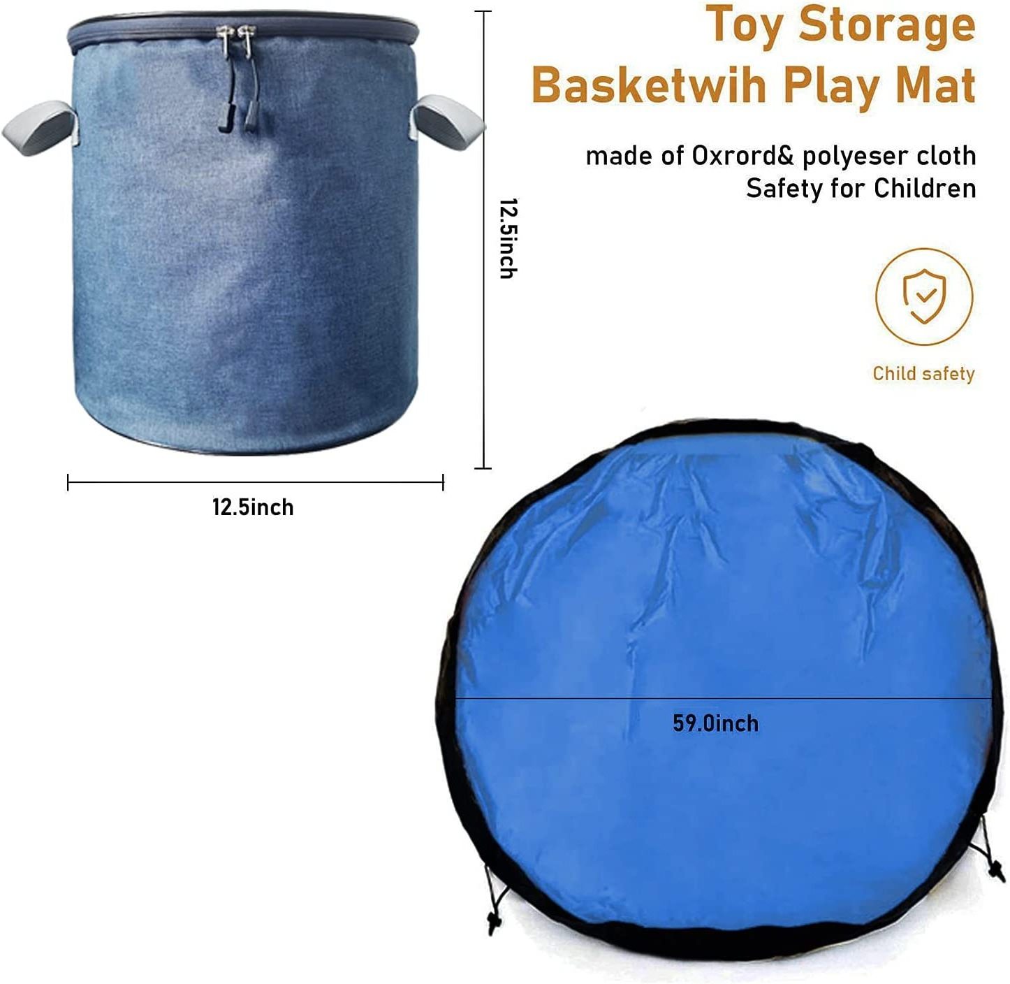 Customized Large Capacity Sturdy Foldable Kid Toy Organizer Storage Box Bag With Play Mat