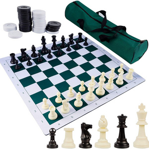 Custom Outdoor Folding Roll Up International Chess Set Backgammon Pu Leather Chess Game Board