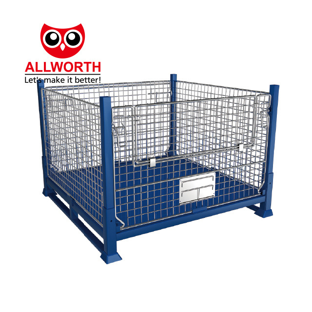 Warehouse Heavy Duty Wire Mesh Container Steel Storage Cage Metallic Stillage