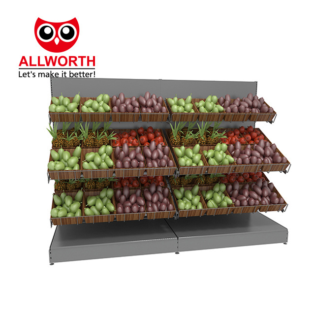 Fruit and Vegetable Display Commercial Plastic Bins Metal Racks Gondola Shelves