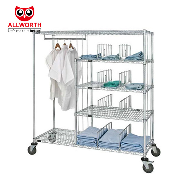 Four Layers Heavy Duty Commodity Kitchen Stainless Steel Chrome Wire Shelving