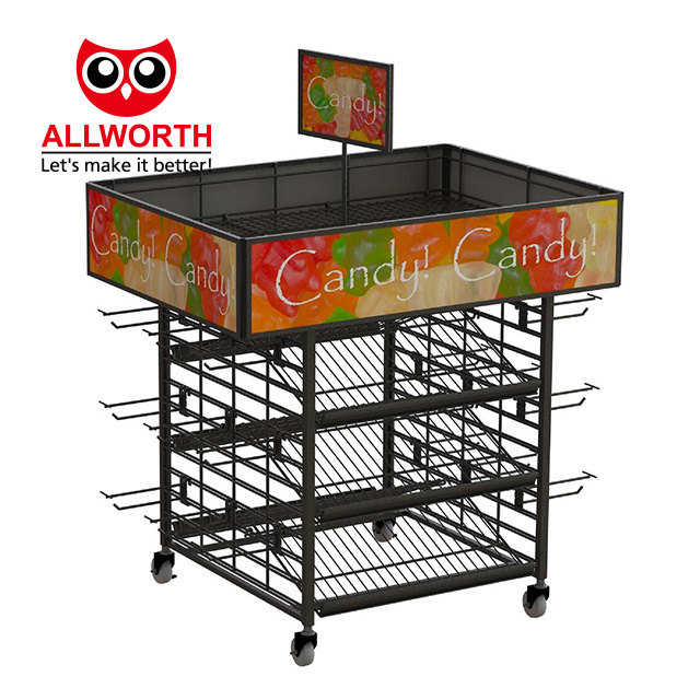 Retail Convenience Store Customized Wooden Metallic Utility Movable Display Stand Racks