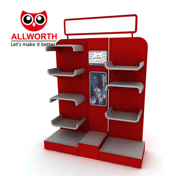 Retail Convenience Store Customized Wooden Metallic Utility Movable Display Stand Racks