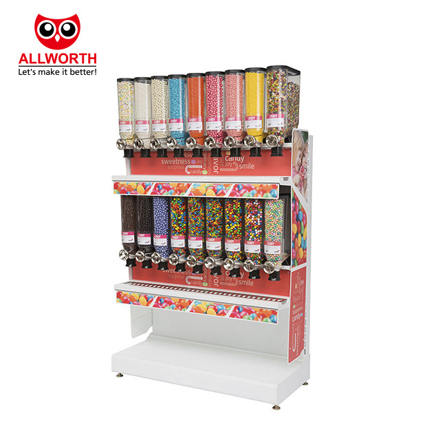 Spicy Food Beverage Display Wooden Metallic Utility Movable Display Racks Promotion Shelves