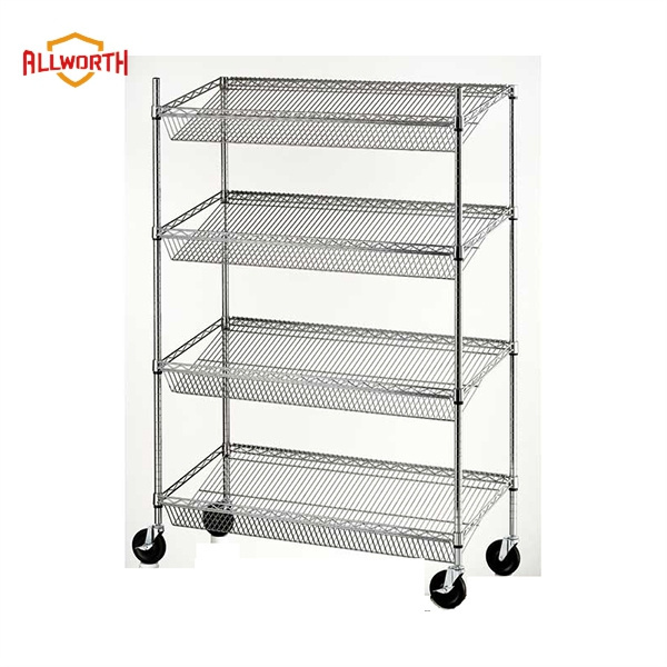 Best Price Home Storage 4 Tier Basket Shelf Wire Shelving