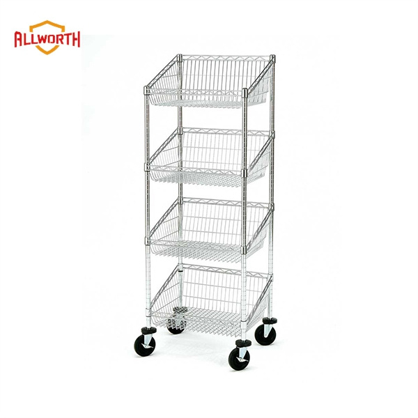 Best Price Home Storage 4 Tier Basket Shelf Wire Shelving