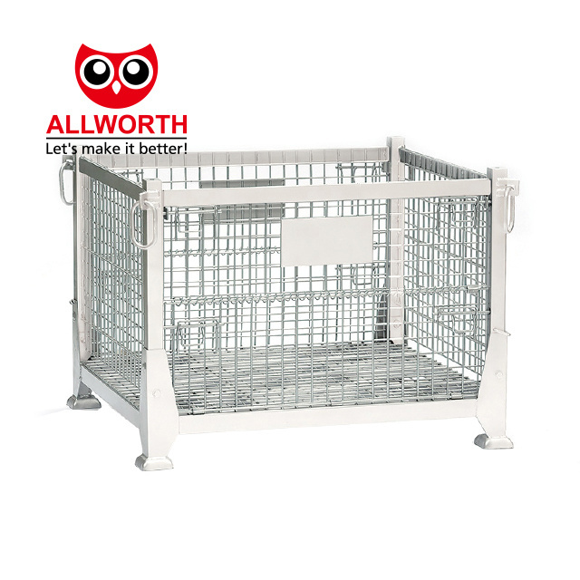 Warehouse Heavy Duty Wire Mesh Container Steel Storage Cage Metallic Stillage