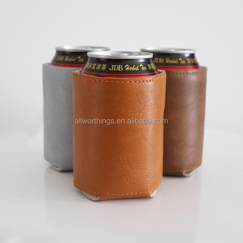 PU Leather Foam Stubby Holder Leatherette Beer Can Cooler Sleeve