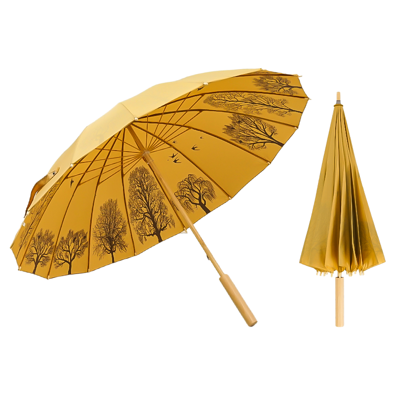 2024 Popular New Chinese Classic Wooden Straight Handle All-Season Umbrella for Adults