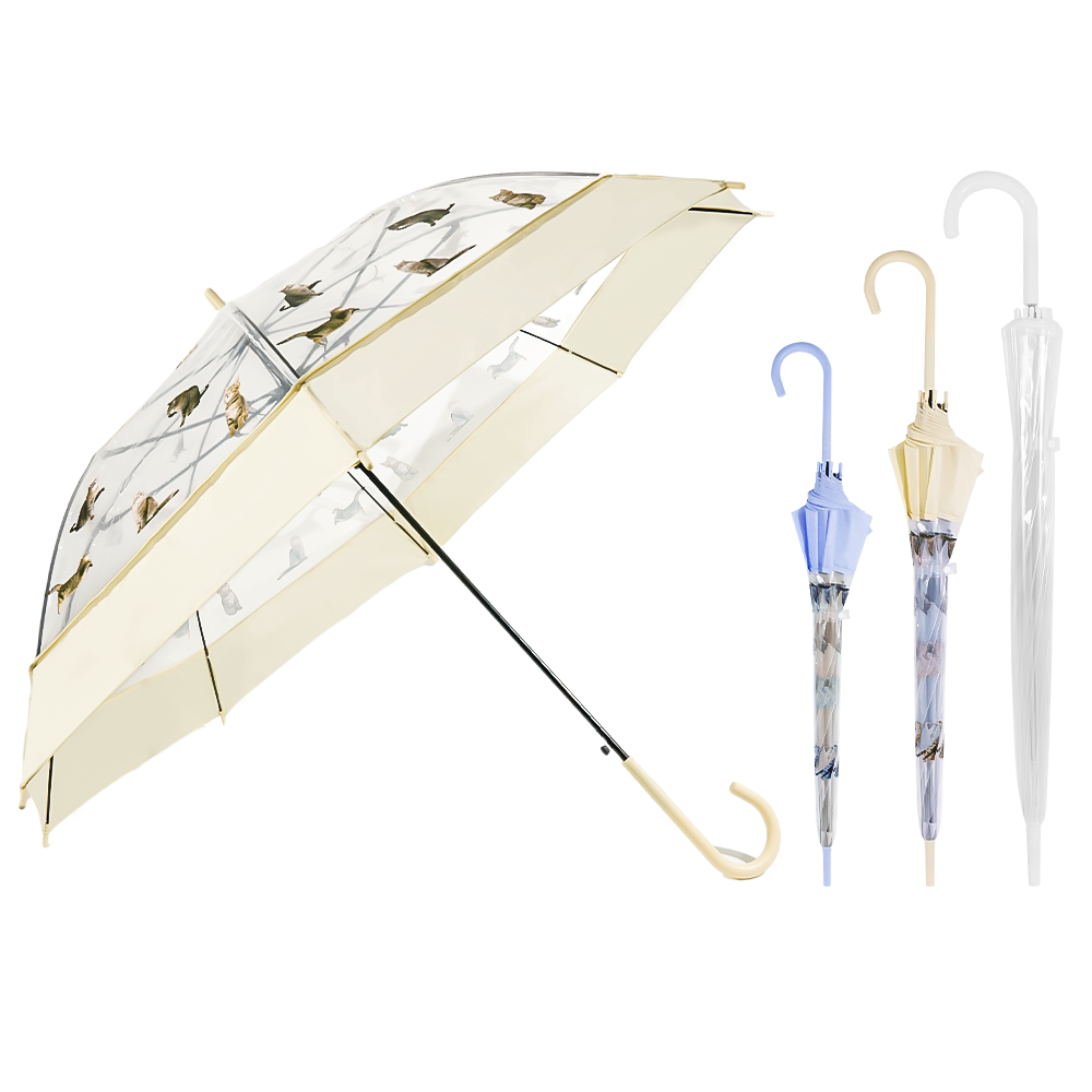 Hot Sales Custom Transparent Rain Straight C-Handle Windproof Umbrella for Women