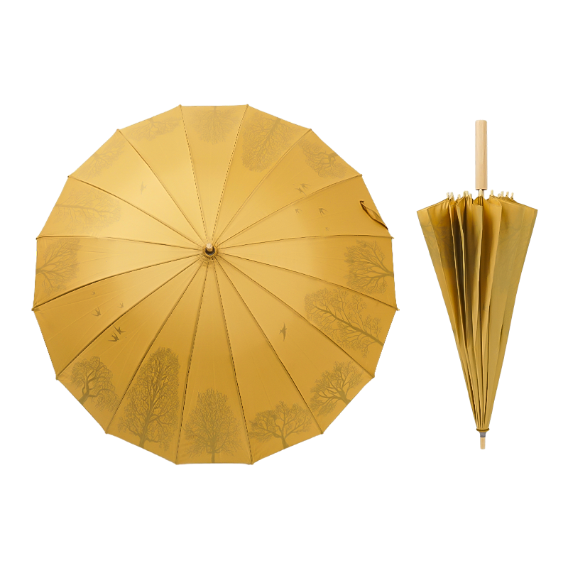 2024 Popular New Chinese Classic Wooden Straight Handle All-Season Umbrella for Adults