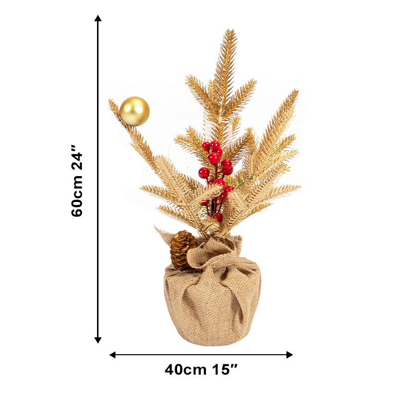 2024 Eco PE Christmas Tree Yellow with Christmas Decoration Red Berries Linen Stand