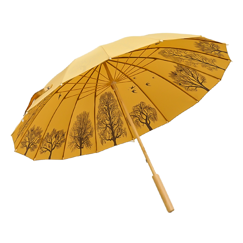 2024 Popular New Chinese Classic Wooden Straight Handle All-Season Umbrella for Adults