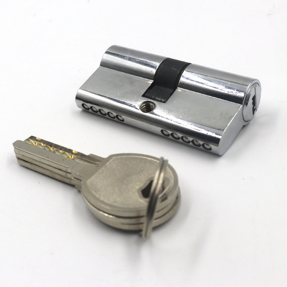 60mm zinc alloy brass solid double open door lock cylinder with key