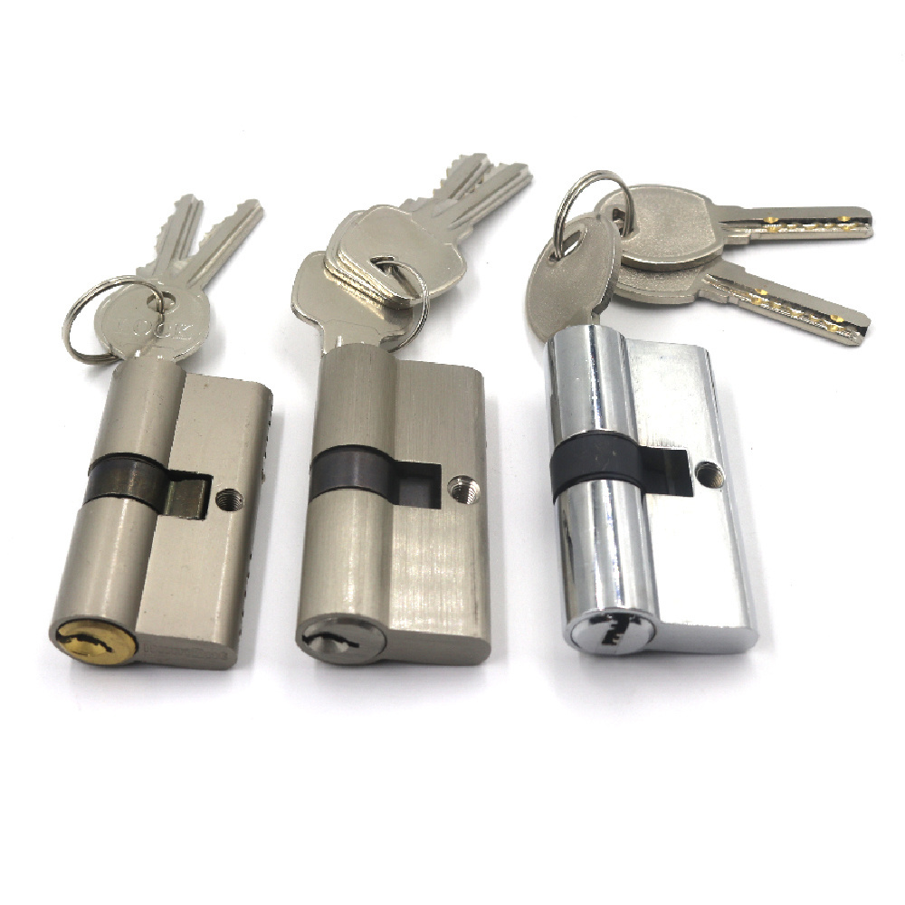 60mm zinc alloy brass solid double open door lock cylinder with key