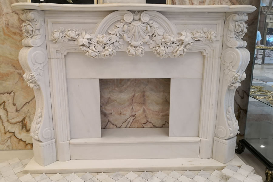 Allystone Supplier Fireplace Mantle  Beige Marble Fireplace  Interior Can Be Customized Fireplace