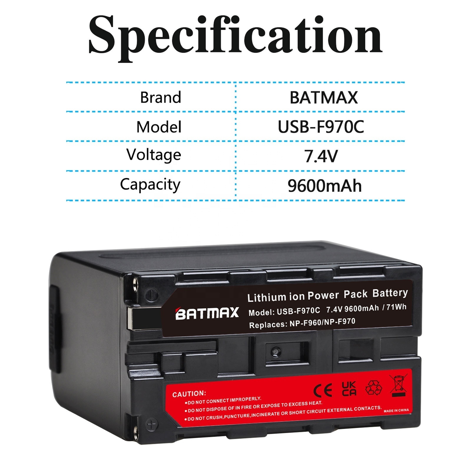 NP-F970C NP-F960 NPF960 NP-F970 NPF970 Camera Battery with LED and Type-C for Sony MC1500C 190P 198P HD1000C