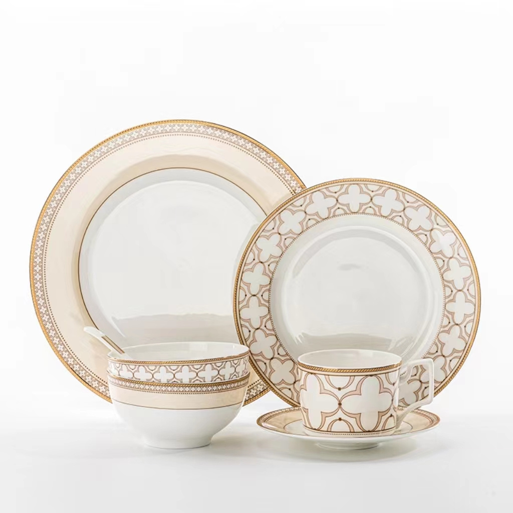 Nordic Western Chinese Style Restaurant Luxury Gold Design Porcelain Dinner Serving Ceramic Dishes& Plate