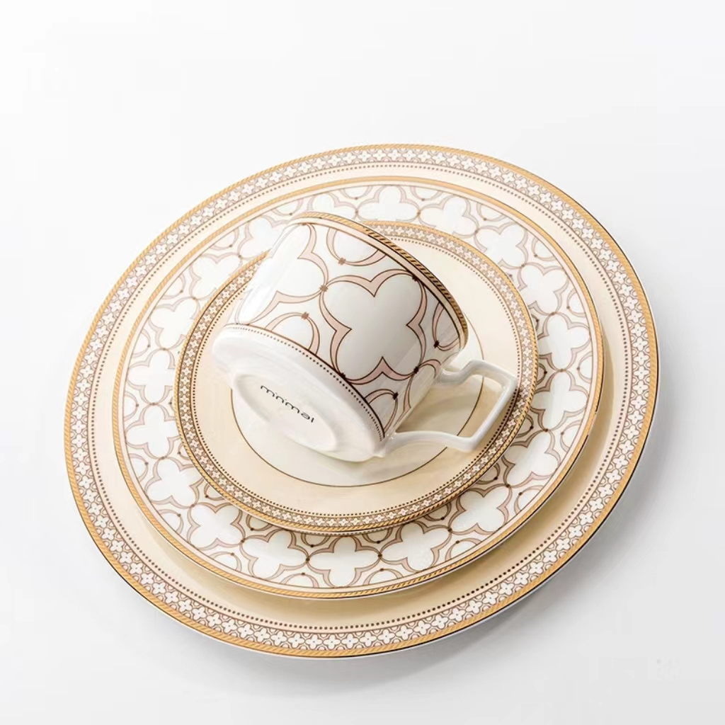 Nordic Western Chinese Style Restaurant Luxury Gold Design Porcelain Dinner Serving Ceramic Dishes& Plate