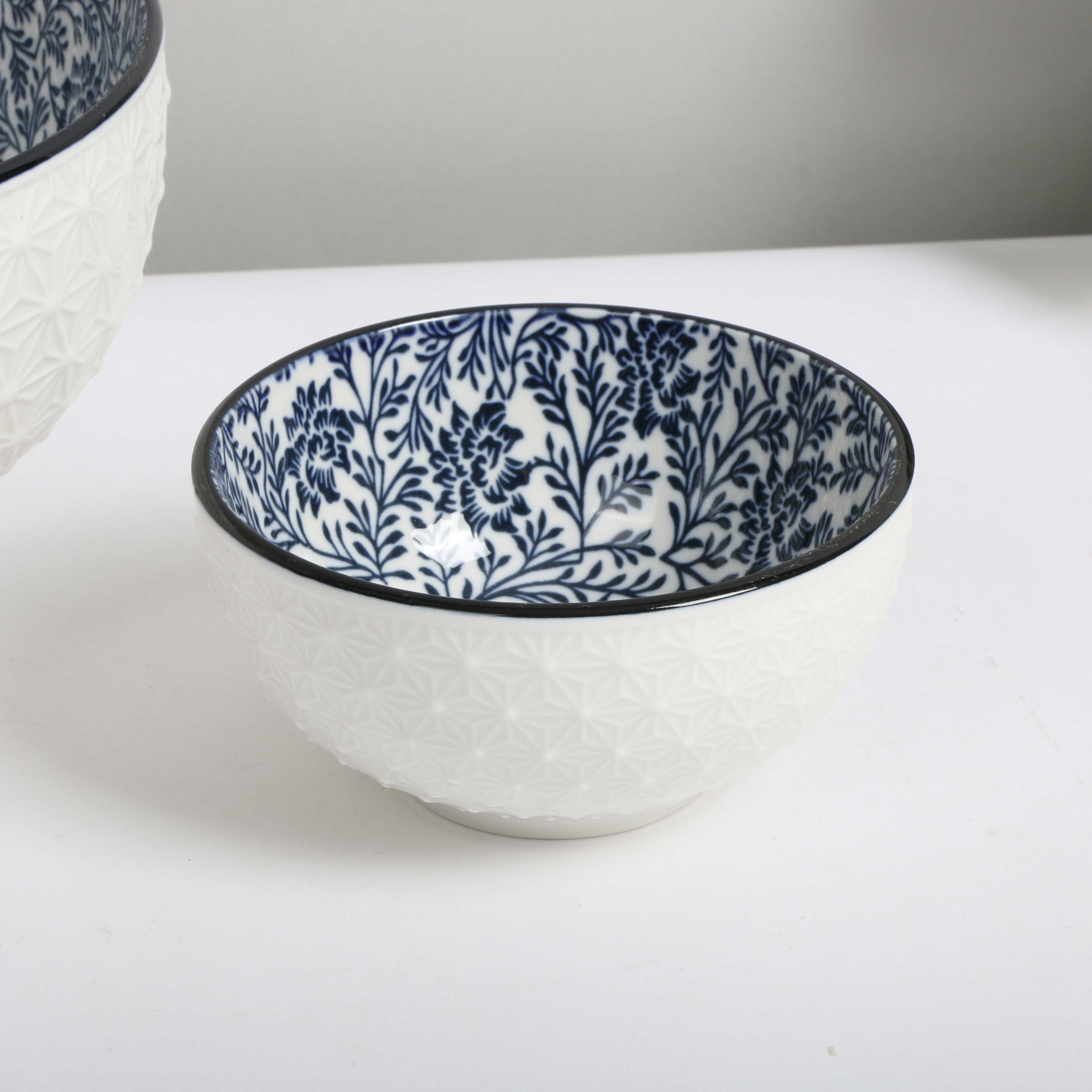 Ceramic embossed noodles bowl customize pad printing for home and restaurant porcelain bowls