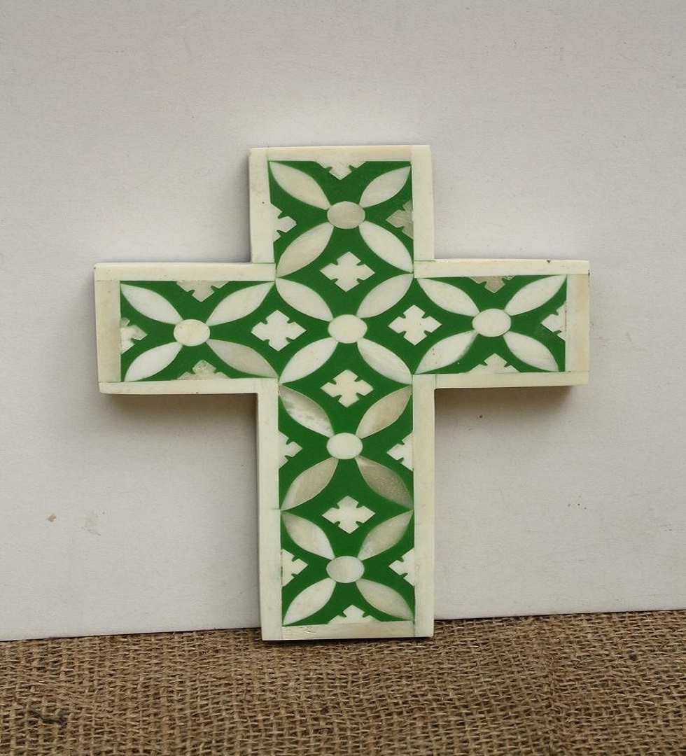 Christian Religious Home Decoration Cross Tableware Folk Art Ornaments Mascot Handmade Bone Inlay Cross Wall Decor