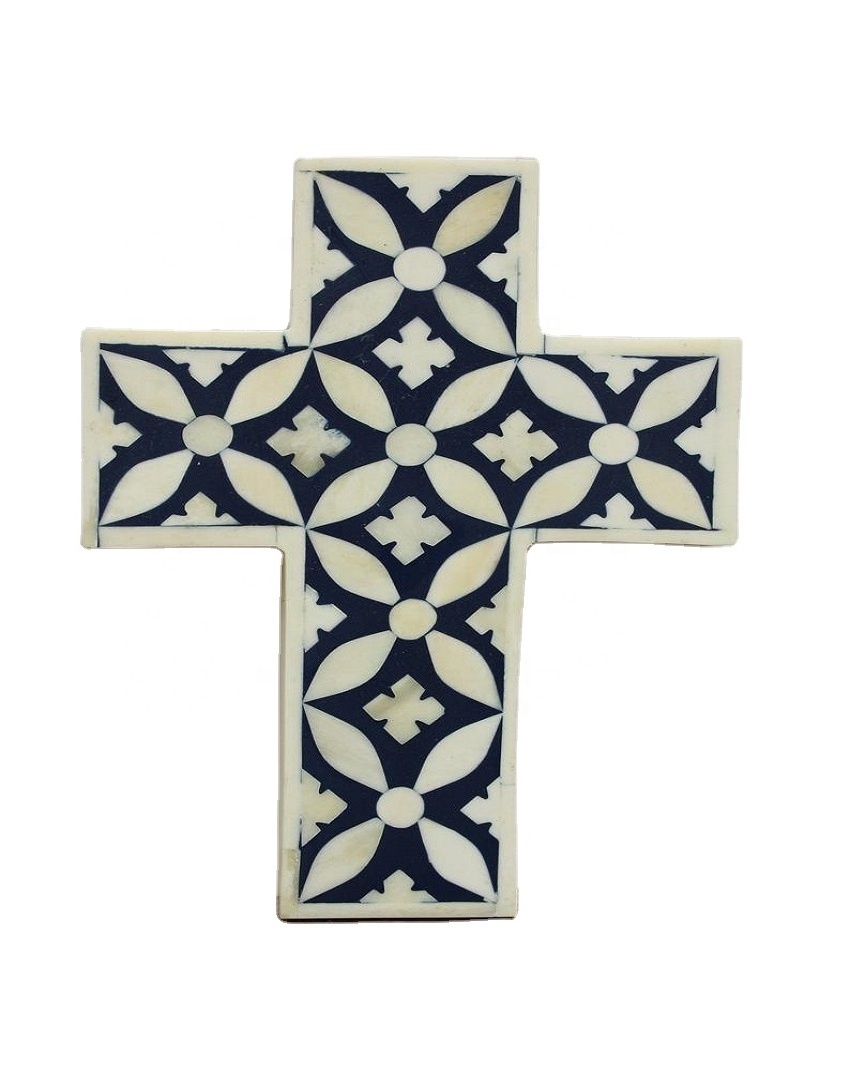 Christian Religious Home Decoration Cross Tableware Folk Art Ornaments Mascot Handmade Bone Inlay Cross Wall Decor