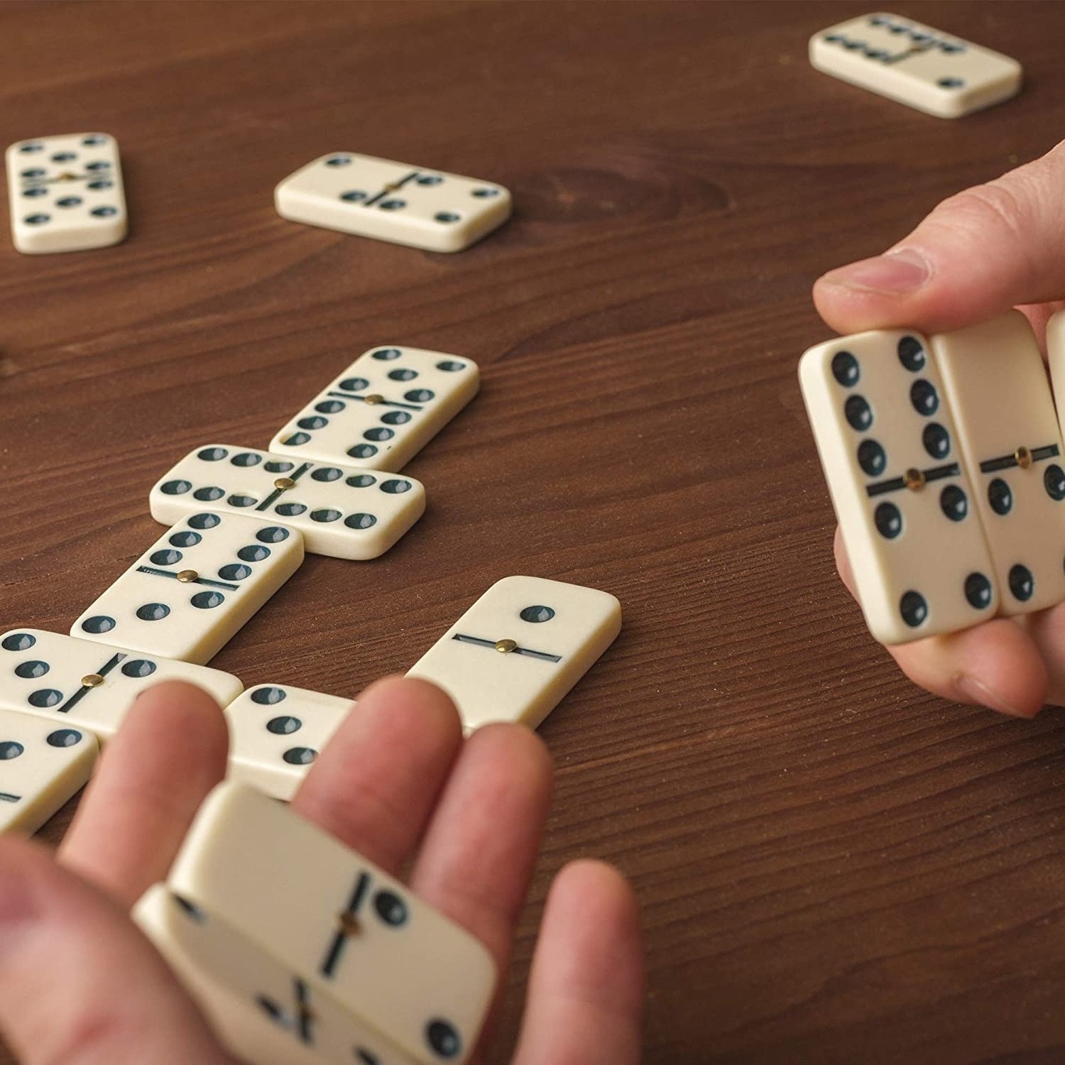 Dominoes Set- 28 Piece Double-Six Resin Ivory Domino Tiles Set Classic Numbers Table Game With Wooden Carrying Storage Case Ca